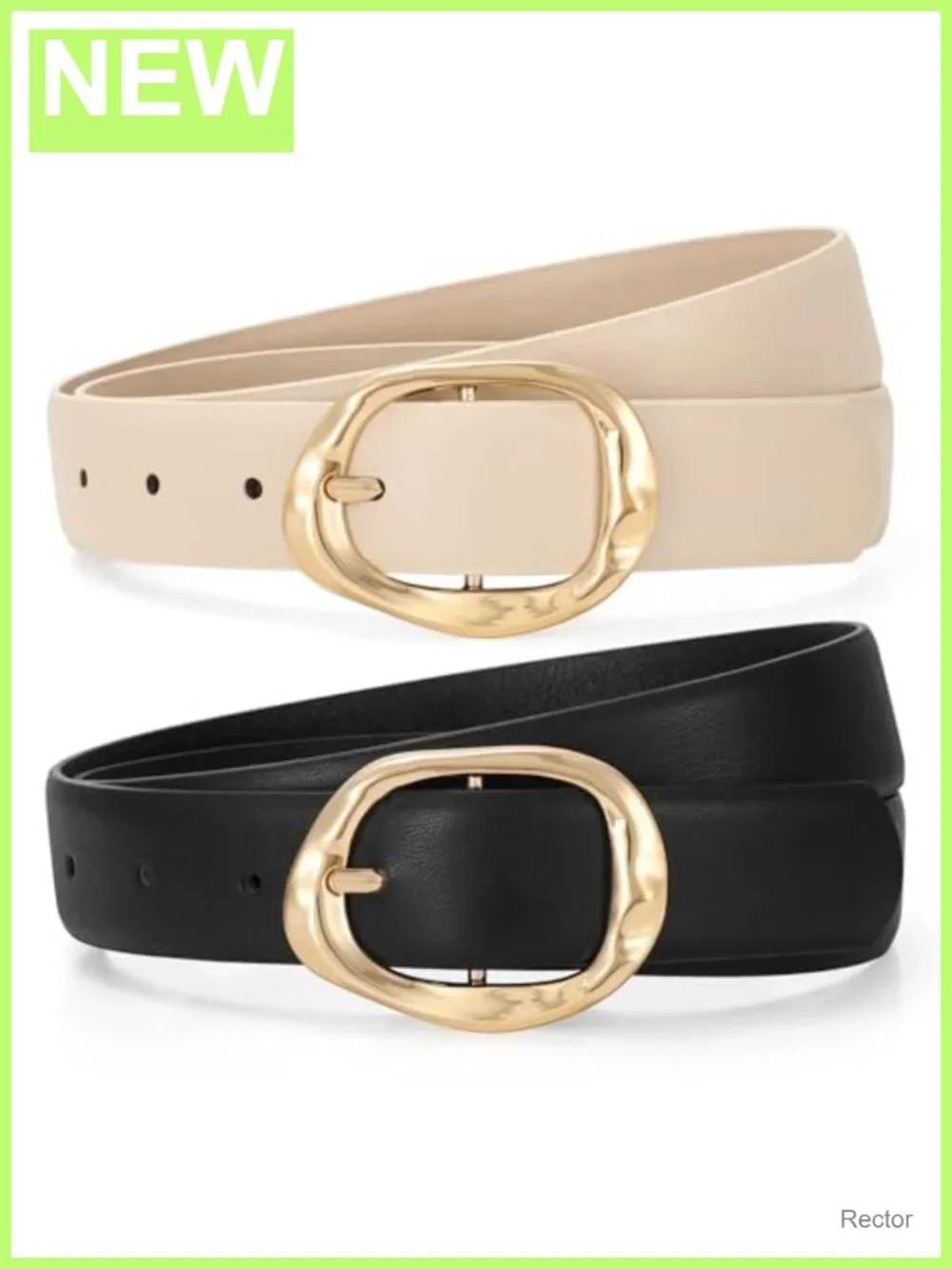 2 Pack Faux Leather Belts for Women Fashion Waist Belts with Gold Liquid Shape